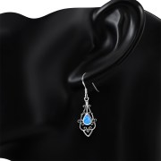 Synthetic Azure Opal Drop Sterling Silver Earrings, e425